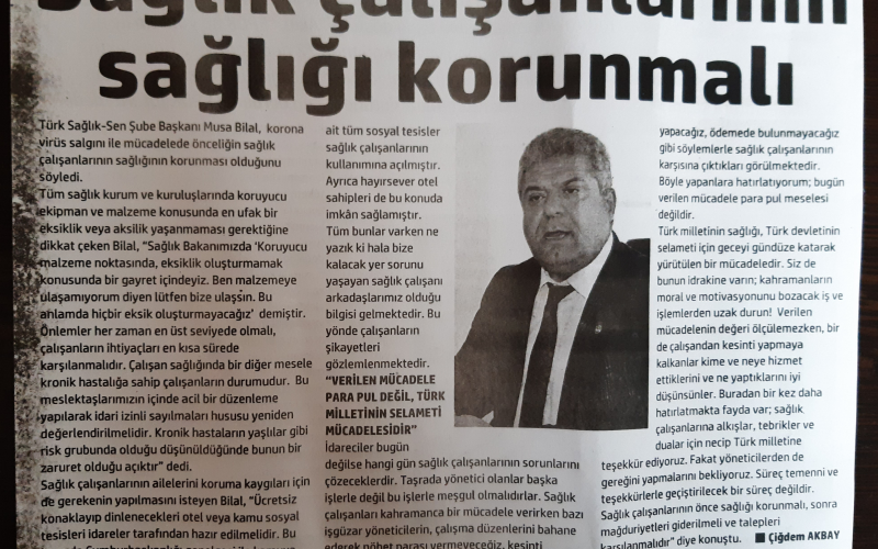 Sağlık Çalışanlarının Sağlığı Korunmalı, Mağduriyetleri Giderilmeli ve Talepleri Karşılanmalıdır