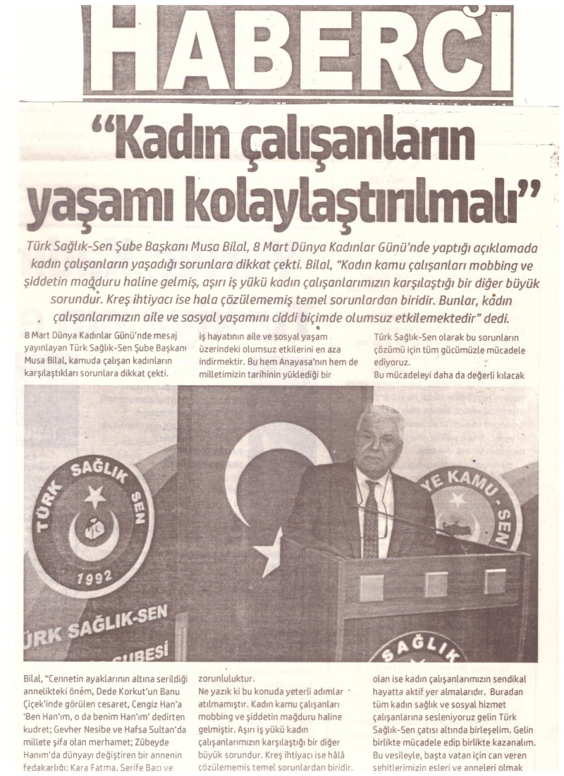 Türk Sağlık Sen Balıkesir Şube Başkanı Musa BİLAL 8 Mart Dünya Kadınlar Gününü Kutladı