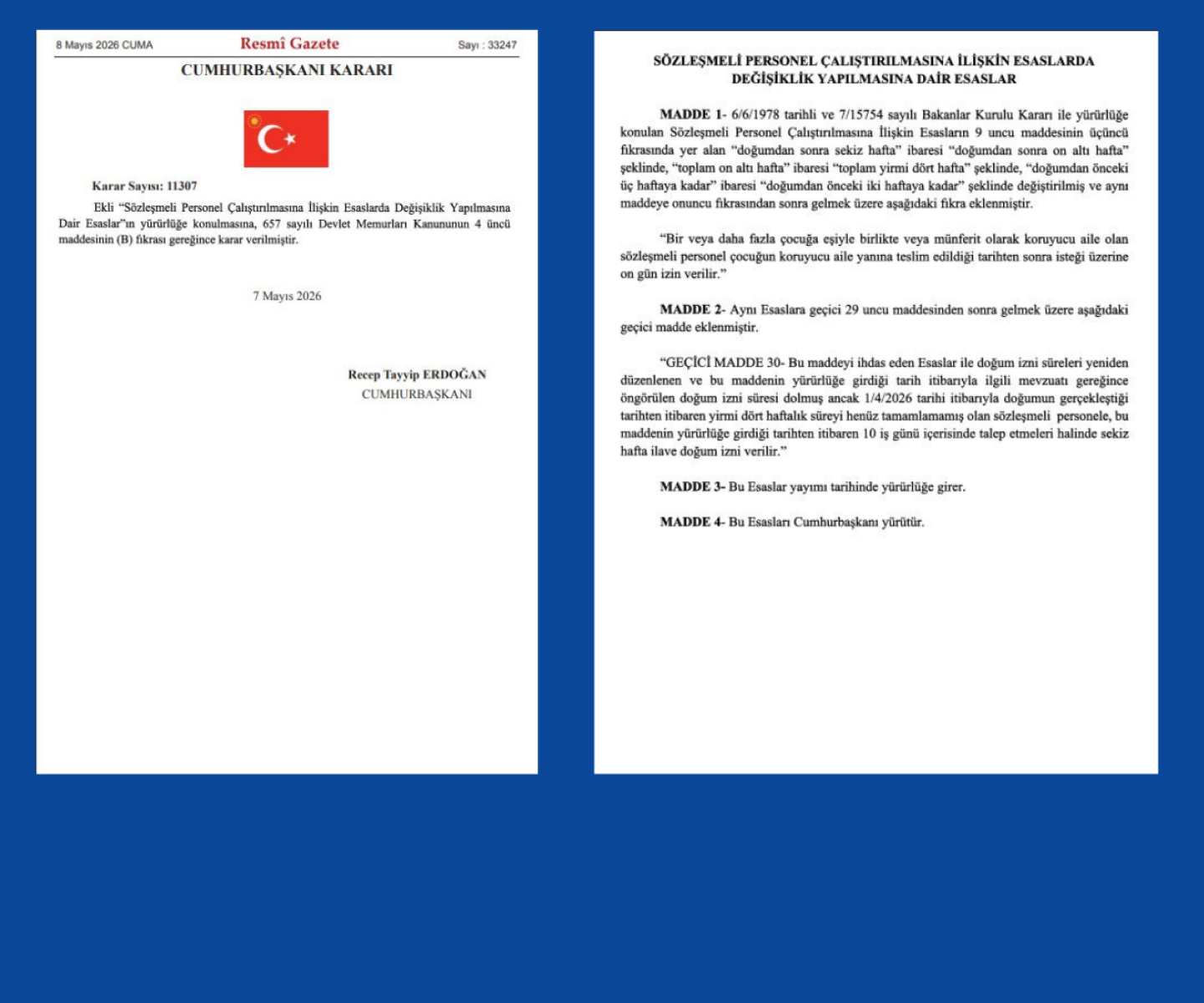 Sözleşmelilere Ek Analık İzni Düzenlemesi Resmî Gazete’de Yayımlandı